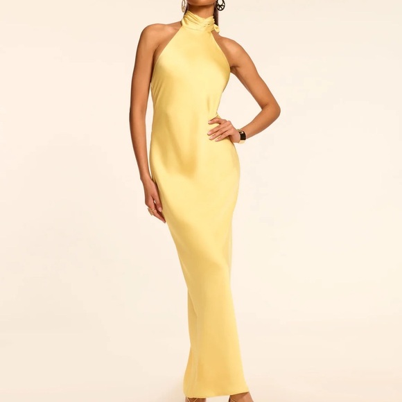 GORGEOUS Ramy Brooks Tatiana Yellow Halter Neck Dress SZ 16 NWT - Picture 1 of 6